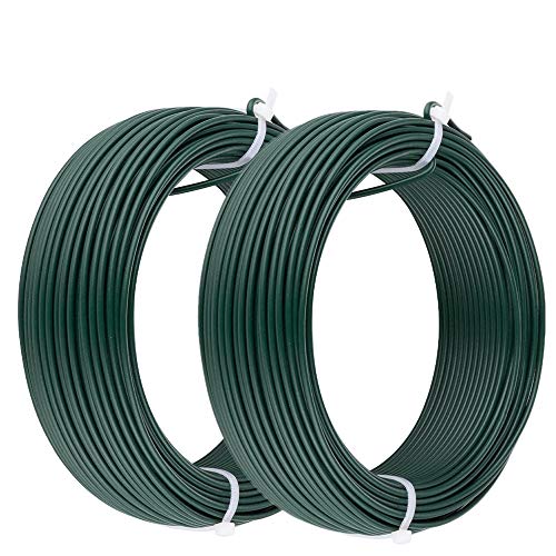 Amagabeli 2.4MM X 100M X 2PCS， Fil de Tension Rouleau de  Fer ，Métallique Vert Enduit de PVC de Métal， Revêtu de Plastifié Vert pour Clôture de Jardin ，Jardinage WR3