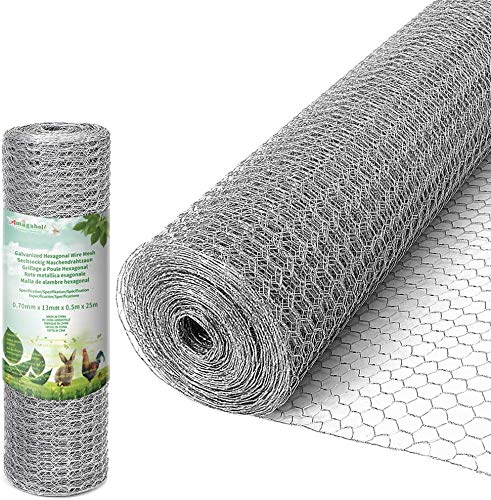 Amagabeli 0.5Mx25M Grillage à Poule 13mm Galvanisé Maille Hexagonal Cloture poulailler voliere Poulailler Jardin Grillage Grillage Triple Torsion Élevage Volaille Filet résistant aux Intempéries HC06